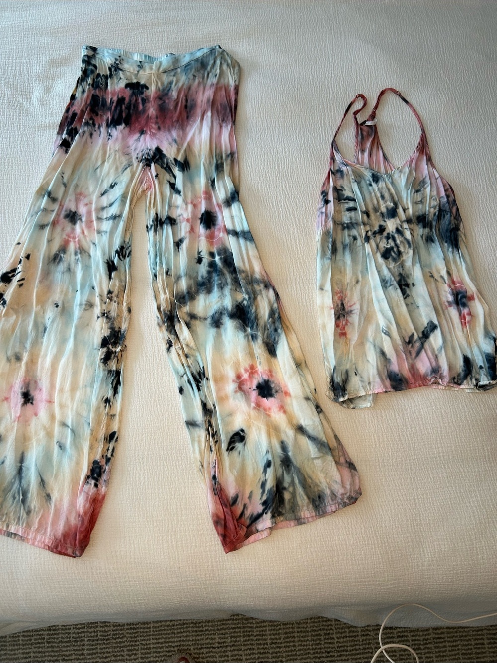Tie-Dye Wide-Leg Pants in Pink, Blue & Black